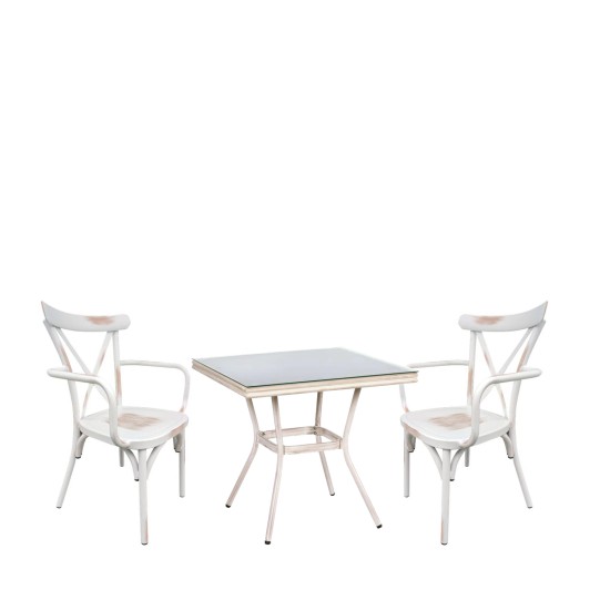 Σετ Τραπεζαρία Κήπου ArteLibre ANGOLA Λευκό Αντικέ Με 2 Καρέκλες 14990218 - ART-14990218
