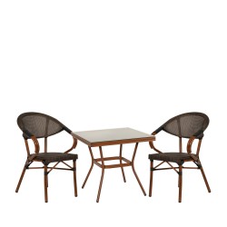 Σετ Τραπεζαρία Κήπου  ANGOLA Μπαμπού Αλουμίνιο/Γυαλί Με 2 Πολυθρόνες 14990222