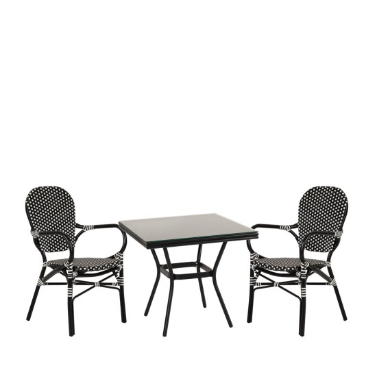 Σετ Τραπεζαρία Κήπου ArteLibre ANGOLA Μαύρο Αλουμίνιο/Γυαλί Με 2 Καρέκλες 14990234 - ART-14990234