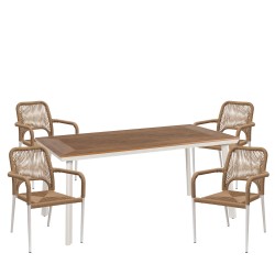 Σετ Τραπεζαρία Κήπου  EPUPA Λευκό/Καρυδί Αλουμίνιο/Ξύλο Με 4 Πολυθρόνες 14990247