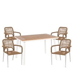 Σετ Τραπεζαρία Κήπου  EPUPA Λευκό/Καρυδί Αλουμίνιο/Ξύλο Με 4 Πολυθρόνες 14990248