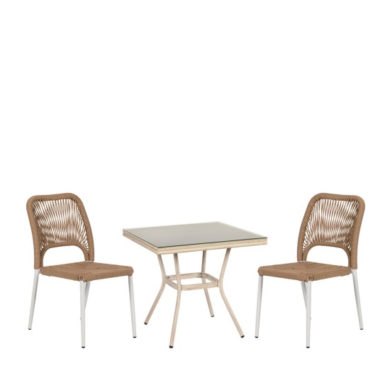 Σετ Τραπεζαρία Κήπου ArteLibre ANGOLA Λευκό Αντικέ Με 2 Καρέκλες 14990258 - ART-14990258
