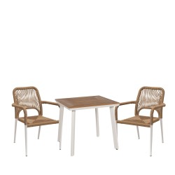 Σετ Τραπεζαρία Κήπου  EPUPA Λευκό/Καρυδί Αλουμίνιο/Ξύλο Με 2 Πολυθρόνες 14990267