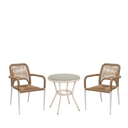 Σετ Τραπεζαρία Κήπου  BURUNDI Λευκό Αλουμίνιο/Γυαλί Με 2 Πολυθρόνες 14990269