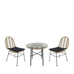 Σετ Τραπεζαρία Κήπου  APPIUS Φυσικό/Μαύρο Μέταλλο/Rattan/Γυαλί Με 2 Καρέκλες 14990323