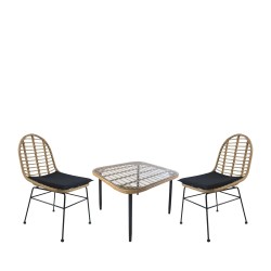 Σετ Τραπεζαρία Κήπου  ANTIUS Φυσικό/Μαύρο Μέταλλο/Rattan/Γυαλί Με 2 Καρέκλες 14990324