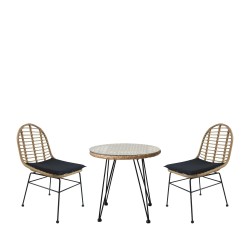 Σετ Τραπεζαρία Κήπου  EUSEBIO Φυσικό/Μαύρο Μέταλλο/Rattan Με 2 Καρέκλες 14990326