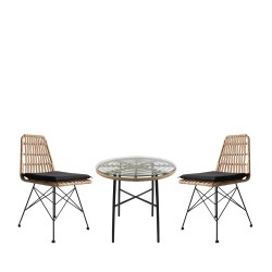 Σετ Τραπεζαρία Κήπου  APPIUS Φυσικό/Μαύρο Μέταλλο/Rattan/Γυαλί Με 2 Καρέκλες 14990327