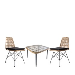Σετ Τραπεζαρία Κήπου  ANTIUS Φυσικό/Μαύρο Μέταλλο/Rattan/Γυαλί Με 2 Καρέκλες 14990328