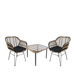 Σετ Τραπεζαρία Κήπου  ANTIUS Φυσικό/Μαύρο Μέταλλο/Rattan/Γυαλί Με 2 Καρέκλες 14990332