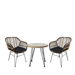 Σετ Τραπεζαρία Κήπου  EUSEBIO Φυσικό/Μαύρο Μέταλλο/Rattan Με 2 Καρέκλες 14990334