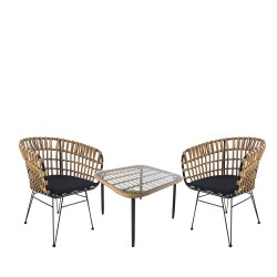 Σετ Τραπεζαρία Κήπου  ANTIUS Φυσικό/Μαύρο Μέταλλο/Rattan/Γυαλί Με 2 Καρέκλες 14990344