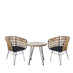 Σετ Τραπεζαρία Κήπου  EUSEBIO Φυσικό/Μαύρο Μέταλλο/Rattan Με 2 Καρέκλες 14990346
