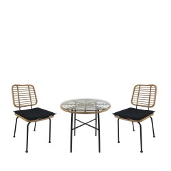 Σετ Τραπεζαρία Κήπου  APPIUS Φυσικό/Μαύρο Μέταλλο/Rattan/Γυαλί Με 2 Καρέκλες 14990351