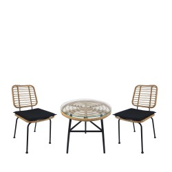 Σετ Τραπεζαρία Κήπου  ARELLIUS Φυσικό/Μαύρο Μέταλλο/Rattan/Γυαλί Με 2 Καρέκλες 14990353
