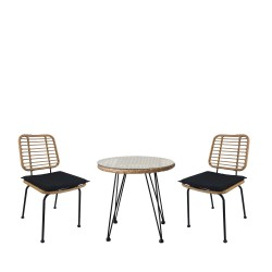 Σετ Τραπεζαρία Κήπου  EUSEBIO Φυσικό/Μαύρο Μέταλλο/Rattan Με 2 Καρέκλες 14990354