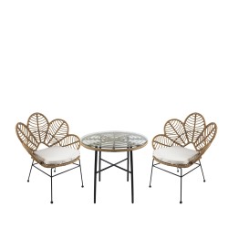 Σετ Τραπεζαρία Κήπου  APPIUS Φυσικό/Μαύρο Μέταλλο/Rattan/Γυαλί Με 2 Καρέκλες 14990355