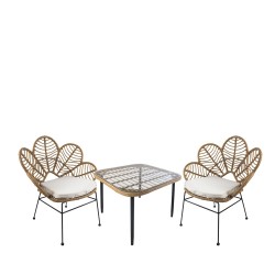 Σετ Τραπεζαρία Κήπου  ANTIUS Φυσικό/Μαύρο Μέταλλο/Rattan/Γυαλί Με 2 Καρέκλες 14990356