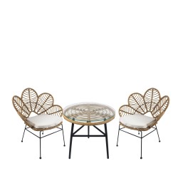 Σετ Τραπεζαρία Κήπου  ARELLIUS Φυσικό/Μαύρο Μέταλλο/Rattan/Γυαλί Με 2 Καρέκλες 14990357