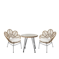 Σετ Τραπεζαρία Κήπου  EUSEBIO Φυσικό/Μαύρο Μέταλλο/Rattan Με 2 Καρέκλες 14990358