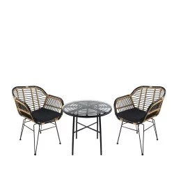 Σετ Τραπεζαρία Κήπου  APPIUS Μαύρο Μέταλλο/Rattan/Γυαλί Με 2 Καρέκλες 14990370