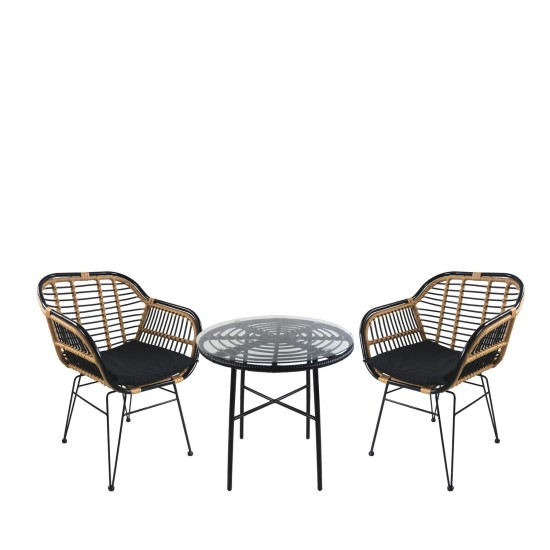 Σετ Τραπεζαρία Κήπου APPIUS Μαύρο Μέταλλο/Rattan/Γυαλί Με 2 Καρέκλες 14990370 Σετ Τραπεζαρία Κήπου APPIUS Μαύρο Μέταλλο/Rattan/Γυαλί Με 2 Καρέκλες 14990370