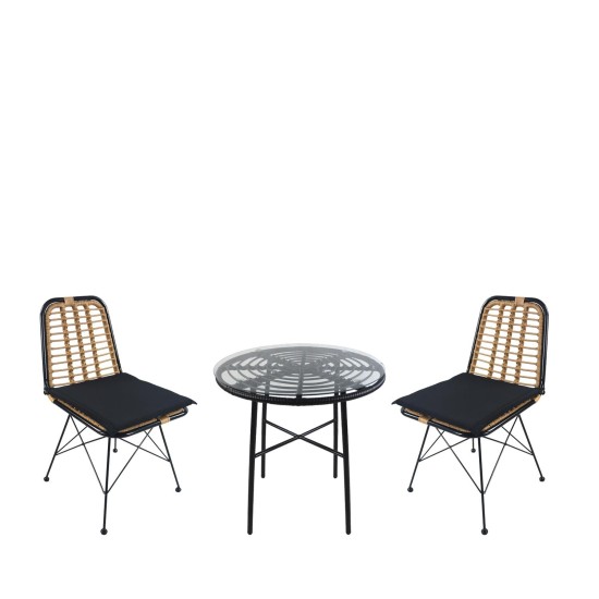 Σετ Τραπεζαρία Κήπου APPIUS Μαύρο Μέταλλο/Rattan/Γυαλί Με 2 Καρέκλες 14990376 Σετ Τραπεζαρία Κήπου APPIUS Μαύρο Μέταλλο/Rattan/Γυαλί Με 2 Καρέκλες 14990376