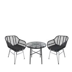 Σετ Τραπεζαρία Κήπου  APPIUS Μαύρο Μέταλλο/Rattan/Γυαλί Με 2 Καρέκλες 14990382