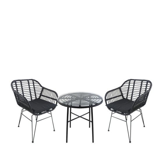 Σετ Τραπεζαρία Κήπου APPIUS Μαύρο Μέταλλο/Rattan/Γυαλί Με 2 Καρέκλες 14990382 Σετ Τραπεζαρία Κήπου APPIUS Μαύρο Μέταλλο/Rattan/Γυαλί Με 2 Καρέκλες 14990382