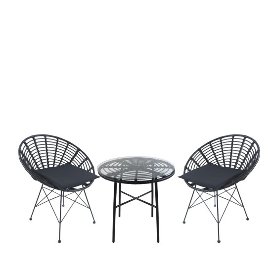 Σετ Τραπεζαρία Κήπου APPIUS Μαύρο Μέταλλο/Rattan/Γυαλί Με 2 Καρέκλες 14990388 Σετ Τραπεζαρία Κήπου APPIUS Μαύρο Μέταλλο/Rattan/Γυαλί Με 2 Καρέκλες 14990388