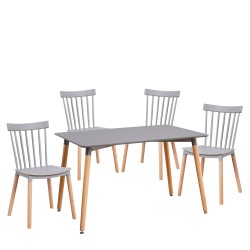 Σετ Τραπεζαρία (4+1)  OWLET Γκρι/Φυσικό PP/MDF/Ξύλο 120x80x74cm