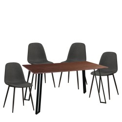 Σετ Τραπεζαρία (4+1)  SARTHA Καρυδί/Μαύρο/Γκρι Ύφασμα/Μέταλλο/Ξύλο 150x90x75cm Σετ Τραπεζαρία (4+1)  SARTHA Καρυδί/Μαύρο/Γκρι Ύφασμα/Μέταλλο/Ξύλο 150x90x75cm