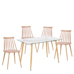 Σετ Τραπεζαρία (4+1)  LAKI Cappuccino/Φυσικό PP/Μέταλλο/Γυαλί 120x90x75cm