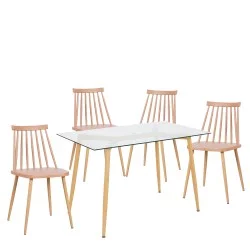 Σετ Τραπεζαρία (4+1)  LAKI Cappuccino/Φυσικό PP/Μέταλλο/Γυαλί 120x90x75cm