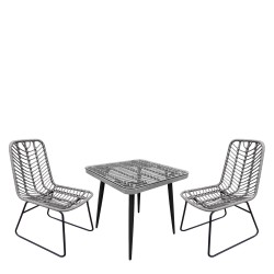 Σετ Τραπεζαρία Κήπου  CALI Γκρι/Μαύρο Μέταλλο/Rattan/Γυαλί Με 2 Καρέκλες 14990454