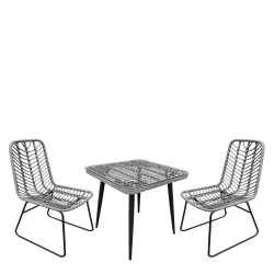 Σετ Τραπεζαρία Κήπου  CALI Γκρι/Μαύρο Μέταλλο/Rattan/Γυαλί Με 2 Καρέκλες 14990454