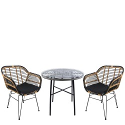 Σετ Τραπεζαρία Κήπου  APPIUS Γκρι/Μαύρο/Φυσικό Μέταλλο/Rattan/Γυαλί Με 2 Καρέκλες 14990470