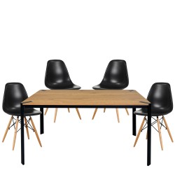 Σετ Τραπεζαρίας (4+1)  KENYCOLT Φυσικό/Μαύρο Ξύλο/PP 120x70x75cm