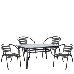 Σετ Τραπεζαρία Κήπου  SUN Μαύρο Μέταλλο/Γυαλί Με 4 Πολυθρόνες 14990482