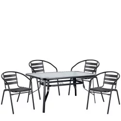 Σετ Τραπεζαρία Κήπου  SUN Μαύρο Μέταλλο/Γυαλί Με 4 Πολυθρόνες 14990482