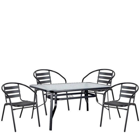 Σετ Τραπεζαρία Κήπου  SUN Μαύρο Μέταλλο/Γυαλί Με 4 Πολυθρόνες 14990482
