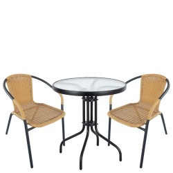 Σετ Τραπεζαρία Κήπου  EARTH Μαύρο/Μπεζ Μέταλλο/Rattan/Γυαλί Με 2 Πολυθρόνες 14990484