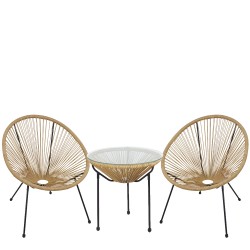 Σετ Τραπεζαρία Κήπου  GANYMEDE Φυσικό/Μαύρο Μέταλλο/Rattan/Γυαλί Με 2 Πολυθρόνες 14990486