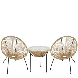 Σετ Τραπεζαρία Κήπου  GANYMEDE Φυσικό/Μαύρο Μέταλλο/Rattan/Γυαλί Με 2 Πολυθρόνες 14990486