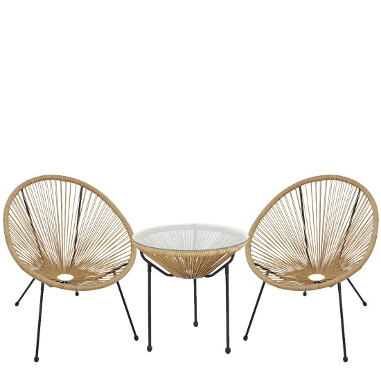 Σετ Τραπεζαρία Κήπου  GANYMEDE Φυσικό/Μαύρο Μέταλλο/Rattan/Γυαλί Με 2 Πολυθρόνες 14990486