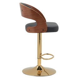 Σκαμπό Bar  SINDRI Μαύρο/Καφέ Ξύλο/PU/Αλουμίνιο 48x49x91-112cm