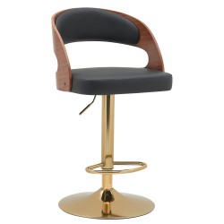 Σκαμπό Bar  SINDRI Μαύρο/Καφέ Ξύλο/PU/Αλουμίνιο 48x49x91-112cm