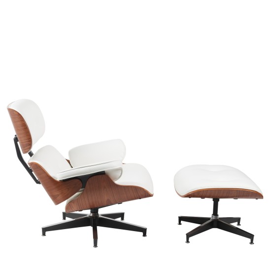 Πολυθρόνα Relax  MIREN Με Υποπόδιο Λευκό/Καφέ Ξύλο/PU 82x92x78cm