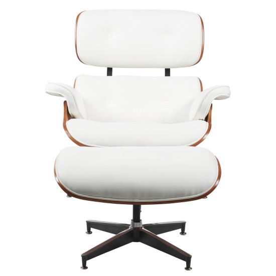 Πολυθρόνα Relax  MIREN Με Υποπόδιο Λευκό/Καφέ Ξύλο/PU 82x92x78cm