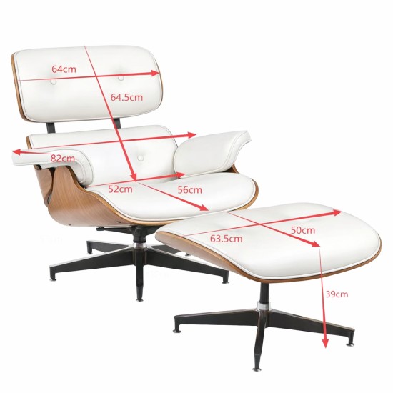 Πολυθρόνα Relax  MIREN Με Υποπόδιο Λευκό/Καφέ Ξύλο/PU 82x92x78cm
